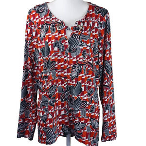 Zach & Rachel Top Women XL Floral Geometric  Orange White Black Casual Tunic